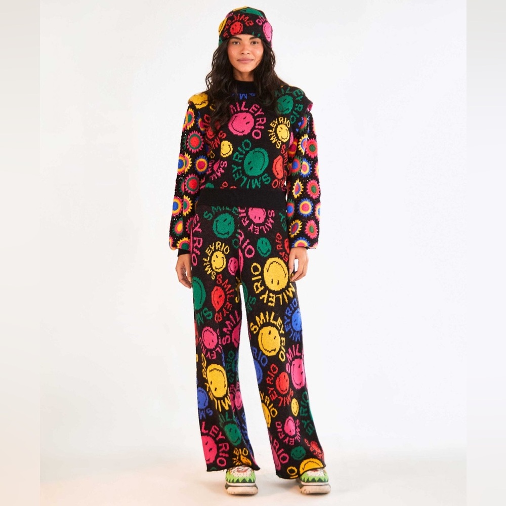 Farm Rio x Smiley Women’s Knit Wide Leg Pants - Size Small